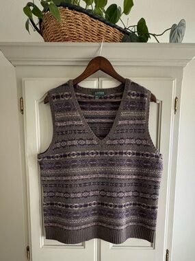 LAUREN Ralph Lauren 100% Lambswool Fair Isle Sweater Vest Gray| Size XL | EUC